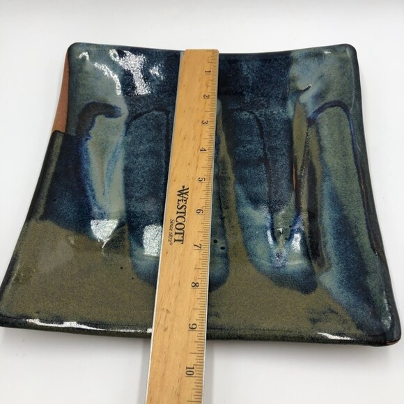 Vintage Clay Pottery Square Decorative Square Plate Abstract Art Contemporary - Picture 8 of 10